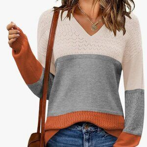 Women's Fall Sweaters Casual Long Sleeve Ribbed Knit Pullover V Neck - M…